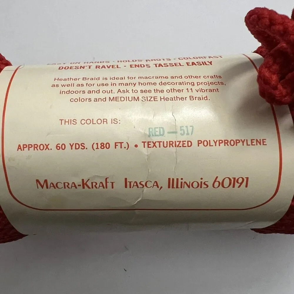 Vintage Heather Braid Macrame Cord 8mm 60 Yds Knotting Weaving Craft Knit Red